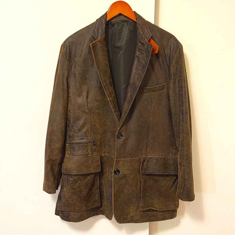 Patrick James Lambskin Distressed Look Jacket Blazer Coat Brown Soft Leather 42